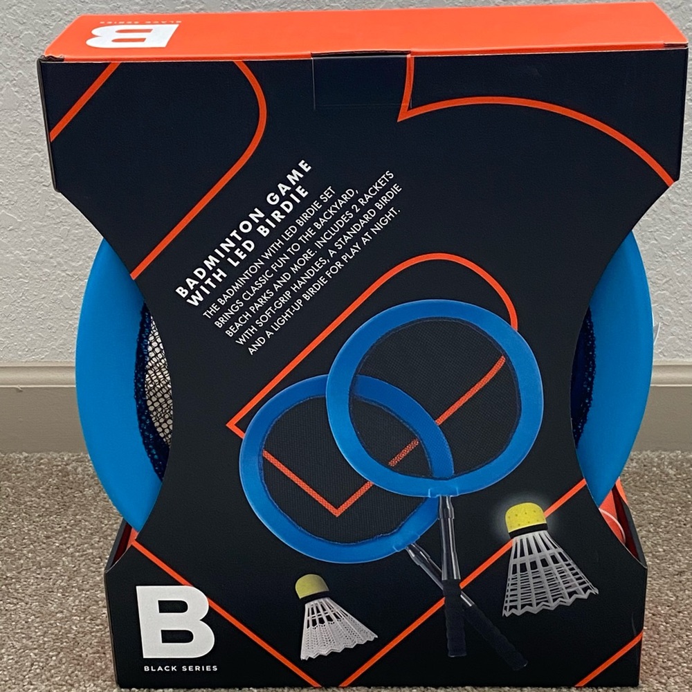 Badminton Game with LED Large light-up Birdie & Standard Birdie.  New in Box.